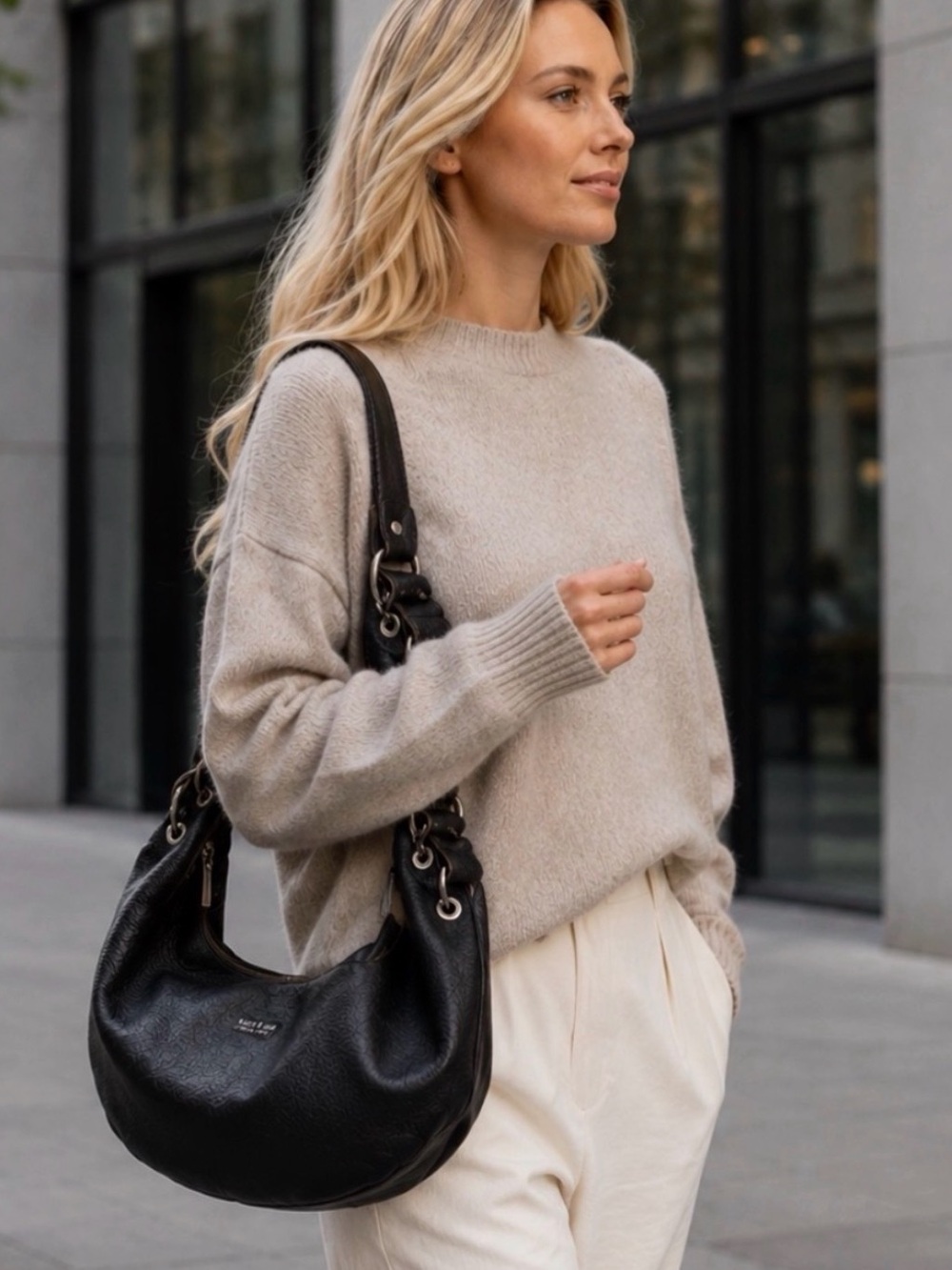 MATT & NAT Black Vegan Leather Crescent Hobo Shoulder Bag